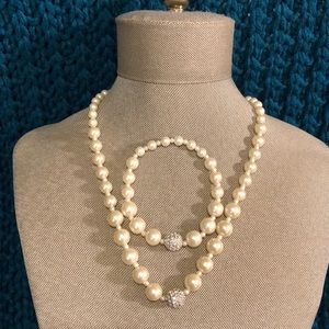 Trifari Faux Pearl Necklace and Bracelet Set